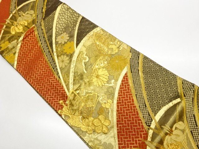 JAPANESE KIMONO / FUKURO OBI / WOVEN TREASURE & BUTTERFLY 